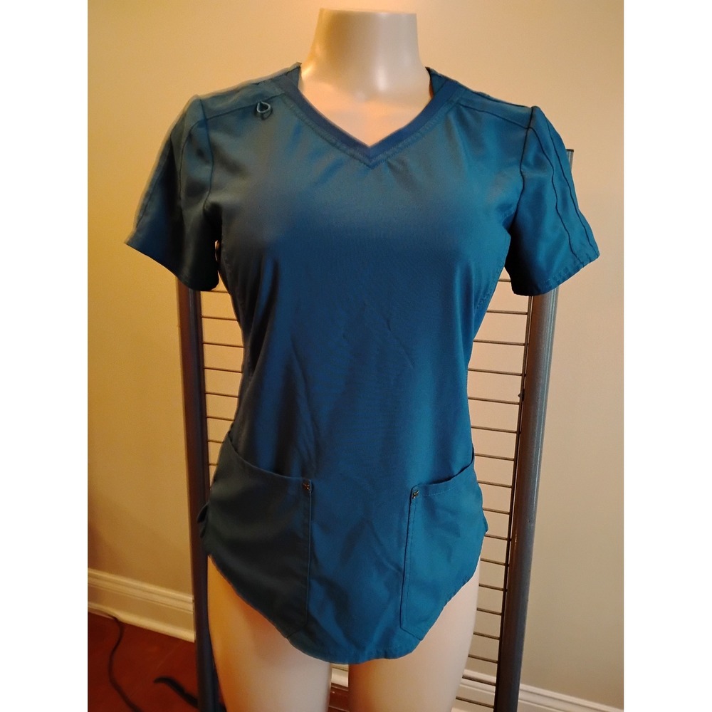 Cherokee iFlex Womens V-Neck Scrub Top Teal Blue XS Short Sleeve CK605